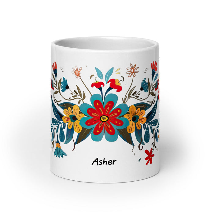 Asher Exclusive Name Art Piece Home Office Work Coffee Mug Mexican Spanish Pride Gift Cup One-Of-A-Kind Calligraphy White Glossy Mug | A24 Mexicada