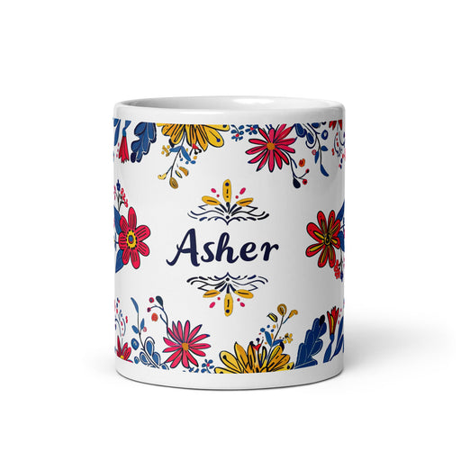 Asher Exclusive Name Art Piece Home Office Work Coffee Mug Mexican Spanish Pride Gift Cup One - Of - A - Kind Calligraphy White Glossy Mug | A25 - Mexicada