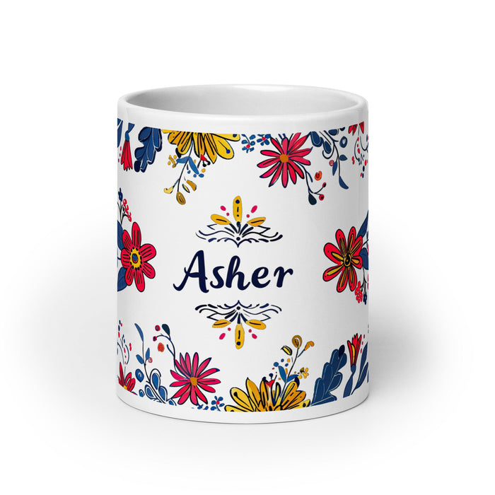 Asher Exclusive Name Art Piece Home Office Work Coffee Mug Mexican Spanish Pride Gift Cup One - Of - A - Kind Calligraphy White Glossy Mug | A25 - Mexicada