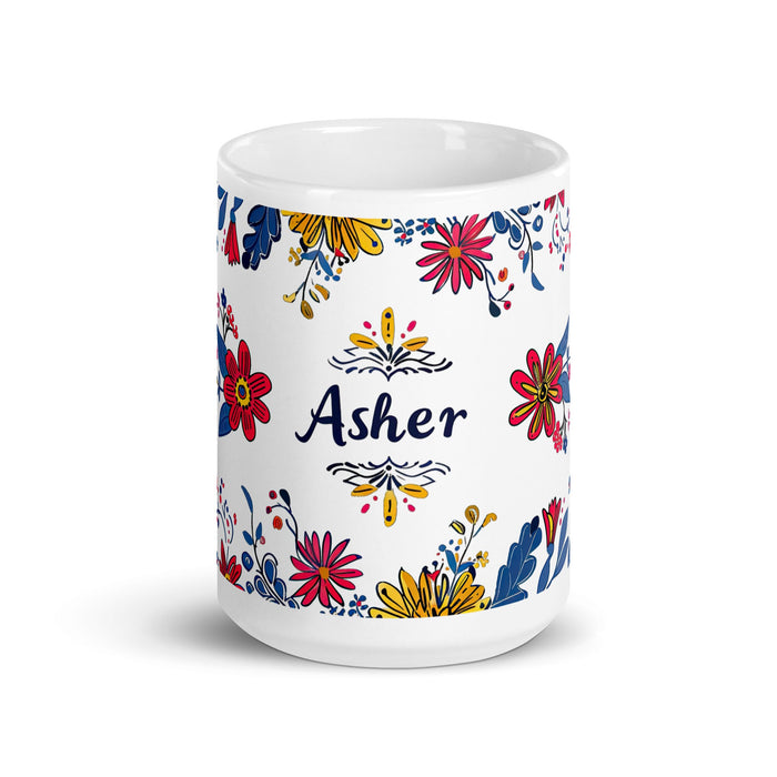 Asher Exclusive Name Art Piece Home Office Work Coffee Mug Mexican Spanish Pride Gift Cup One - Of - A - Kind Calligraphy White Glossy Mug | A25 - Mexicada