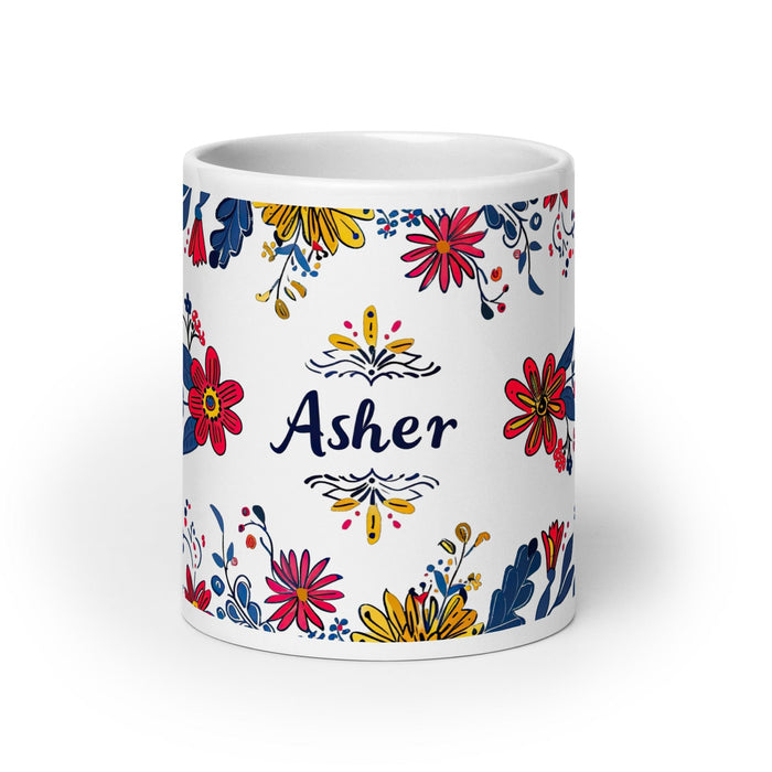 Asher Exclusive Name Art Piece Home Office Work Coffee Mug Mexican Spanish Pride Gift Cup One-Of-A-Kind Calligraphy White Glossy Mug | A25 Mexicada