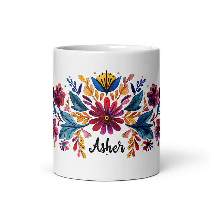 Asher Exclusive Name Art Piece Home Office Work Coffee Mug Mexican Spanish Pride Gift Cup One - Of - A - Kind Calligraphy White Glossy Mug | A26 - Mexicada