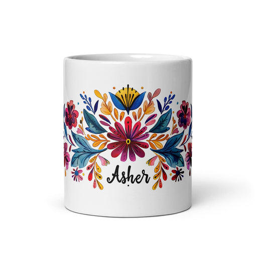 Asher Exclusive Name Art Piece Home Office Work Coffee Mug Mexican Spanish Pride Gift Cup One-Of-A-Kind Calligraphy White Glossy Mug | A26 Mexicada