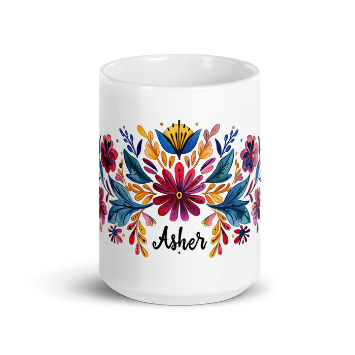 Asher Exclusive Name Art Piece Home Office Work Coffee Mug Mexican Spanish Pride Gift Cup One-Of-A-Kind Calligraphy White Glossy Mug | A26 Mexicada