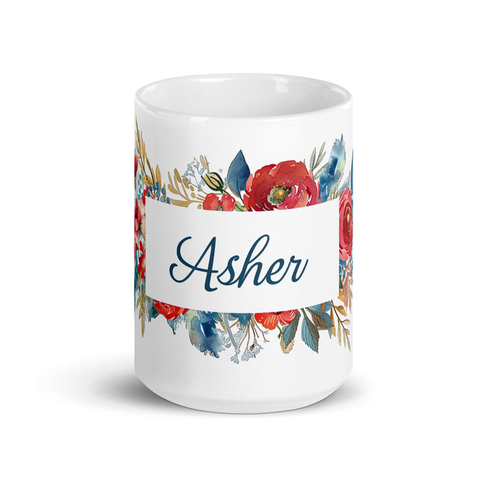 Asher Exclusive Name Art Piece Home Office Work Coffee Mug Mexican Spanish Pride Gift Cup One - Of - A - Kind Calligraphy White Glossy Mug | A27 - Mexicada