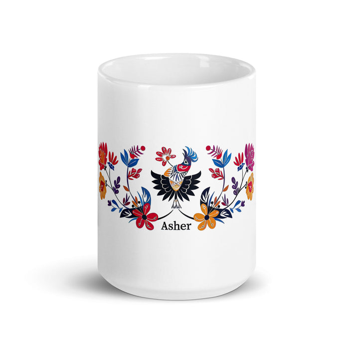 Asher Exclusive Name Art Piece Home Office Work Coffee Mug Mexican Spanish Pride Gift Cup One - Of - A - Kind Calligraphy White Glossy Mug | A3 - Mexicada