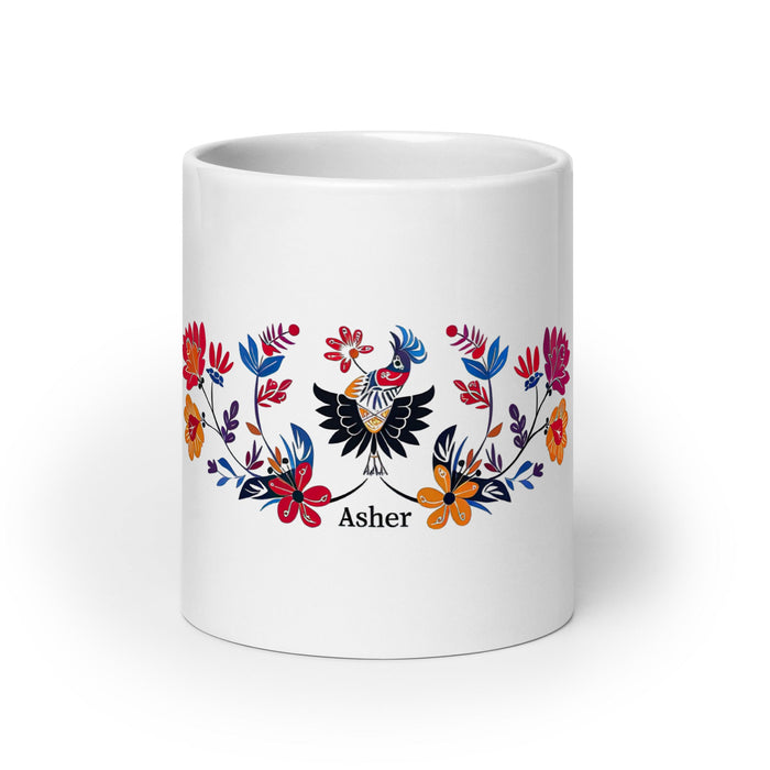 Asher Exclusive Name Art Piece Home Office Work Coffee Mug Mexican Spanish Pride Gift Cup One - Of - A - Kind Calligraphy White Glossy Mug | A3 - Mexicada