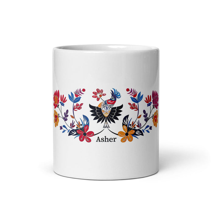 Asher Exclusive Name Art Piece Home Office Work Coffee Mug Mexican Spanish Pride Gift Cup One-Of-A-Kind Calligraphy White Glossy Mug | A3 Mexicada