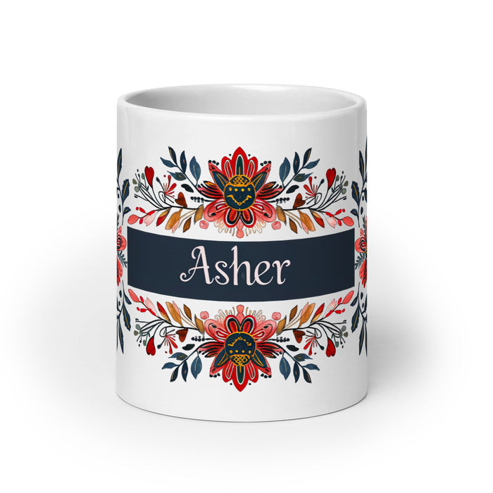 Asher Exclusive Name Art Piece Home Office Work Coffee Mug Mexican Spanish Pride Gift Cup One - Of - A - Kind Calligraphy White Glossy Mug | A4 - Mexicada