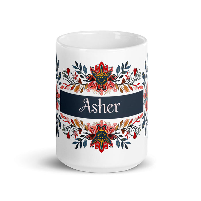 Asher Exclusive Name Art Piece Home Office Work Coffee Mug Mexican Spanish Pride Gift Cup One - Of - A - Kind Calligraphy White Glossy Mug | A4 - Mexicada