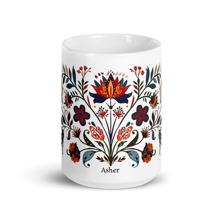 Asher Exclusive Name Art Piece Home Office Work Coffee Mug Mexican Spanish Pride Gift Cup One - Of - A - Kind Calligraphy White Glossy Mug | A6 - Mexicada