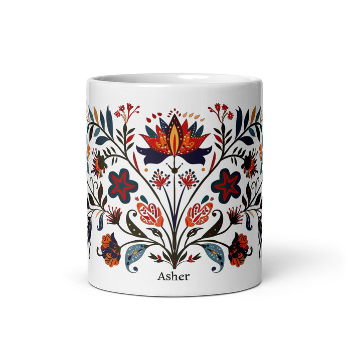 Asher Exclusive Name Art Piece Home Office Work Coffee Mug Mexican Spanish Pride Gift Cup One - Of - A - Kind Calligraphy White Glossy Mug | A6 - Mexicada