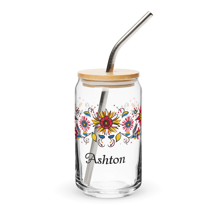 Ashton Exclusive Name Art Piece Can - Shaped Glass Home Office Work Mexican Spanish Pride Gift Cup One - Of - A - Kind Calligraphy Glass | A24 - Mexicada