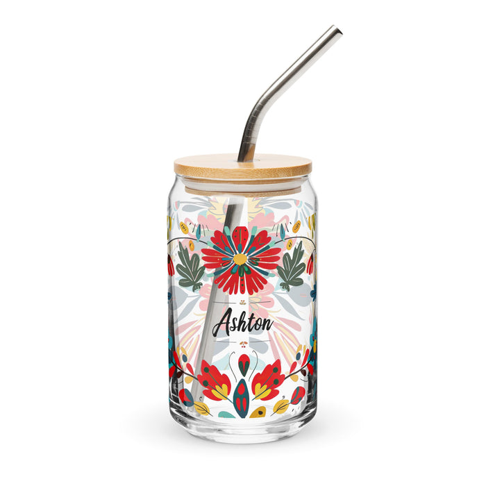 Ashton Exclusive Name Art Piece Can - Shaped Glass Home Office Work Mexican Spanish Pride Gift Cup One - Of - A - Kind Calligraphy Glass | A33 - Mexicada