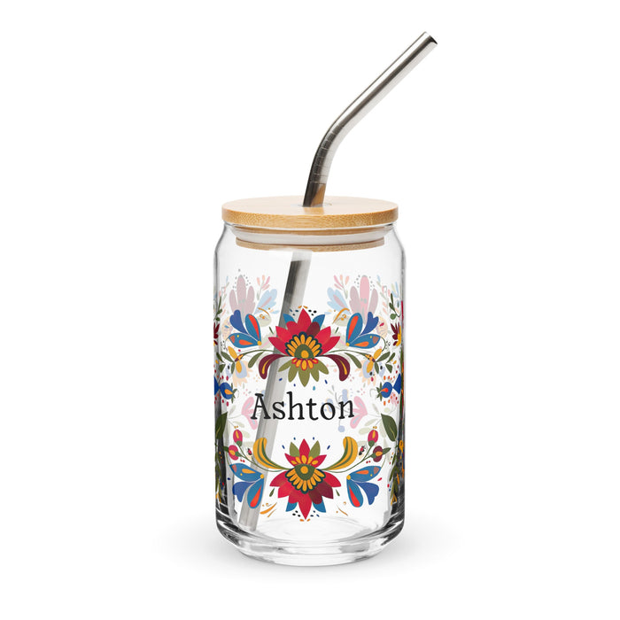 Ashton Exclusive Name Art Piece Can - Shaped Glass Home Office Work Mexican Spanish Pride Gift Cup One - Of - A - Kind Calligraphy Glass | A6 - Mexicada