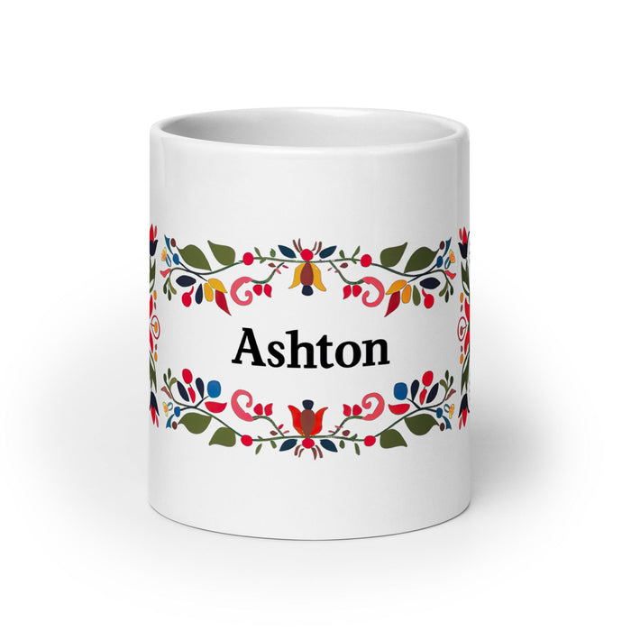 Ashton Exclusive Name Art Piece Home Office Work Coffee Mug Mexican Spanish Pride Gift Cup One - Of - A - Kind Calligraphy White Glossy Mug | A10 - Mexicada