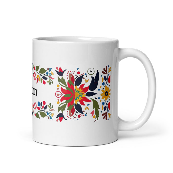 Ashton Exclusive Name Art Piece Home Office Work Coffee Mug Mexican Spanish Pride Gift Cup One - Of - A - Kind Calligraphy White Glossy Mug | A10 - Mexicada