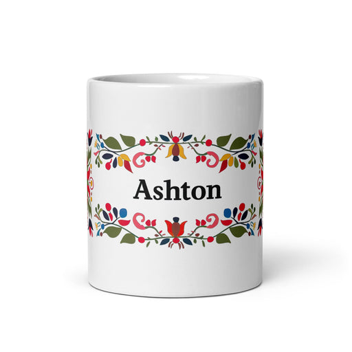 Ashton Exclusive Name Art Piece Home Office Work Coffee Mug Mexican Spanish Pride Gift Cup One - Of - A - Kind Calligraphy White Glossy Mug | A10 - Mexicada