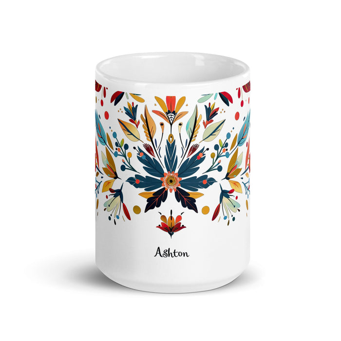 Ashton Exclusive Name Art Piece Home Office Work Coffee Mug Mexican Spanish Pride Gift Cup One - Of - A - Kind Calligraphy White Glossy Mug | A11 - Mexicada