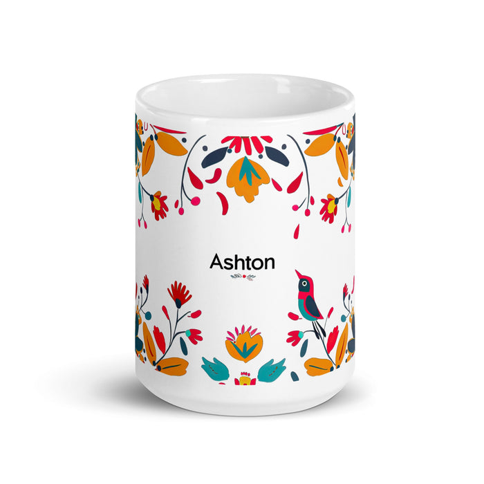 Ashton Exclusive Name Art Piece Home Office Work Coffee Mug Mexican Spanish Pride Gift Cup One - Of - A - Kind Calligraphy White Glossy Mug | A14 - Mexicada