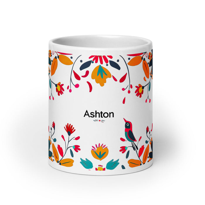 Ashton Exclusive Name Art Piece Home Office Work Coffee Mug Mexican Spanish Pride Gift Cup One - Of - A - Kind Calligraphy White Glossy Mug | A14 - Mexicada