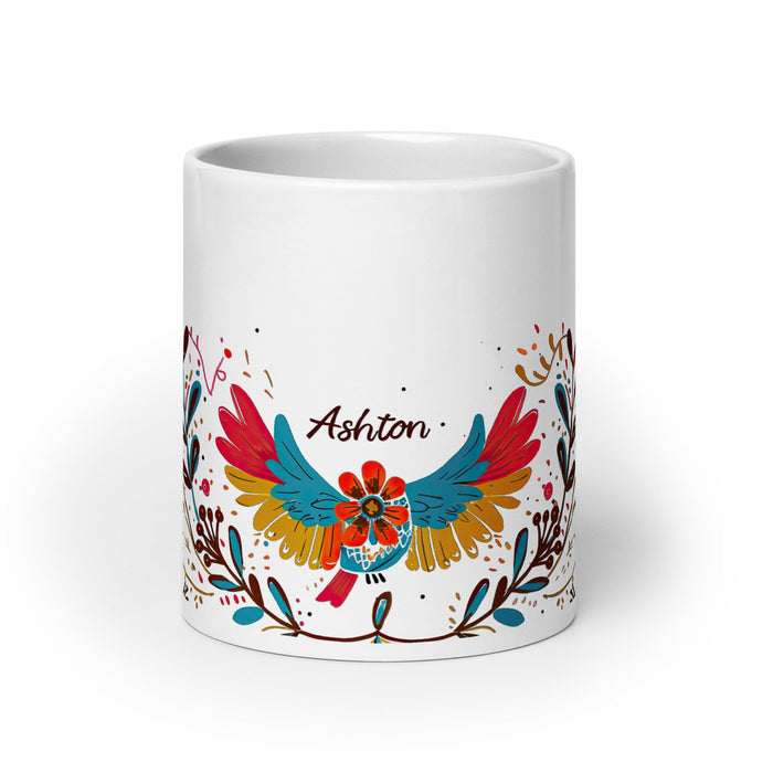 Ashton Exclusive Name Art Piece Home Office Work Coffee Mug Mexican Spanish Pride Gift Cup One - Of - A - Kind Calligraphy White Glossy Mug | A15 - Mexicada