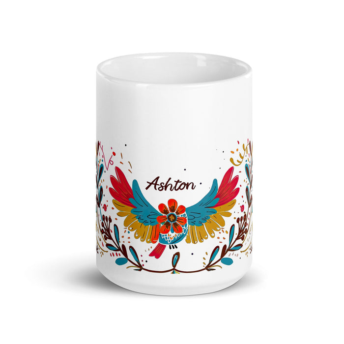 Ashton Exclusive Name Art Piece Home Office Work Coffee Mug Mexican Spanish Pride Gift Cup One - Of - A - Kind Calligraphy White Glossy Mug | A15 - Mexicada