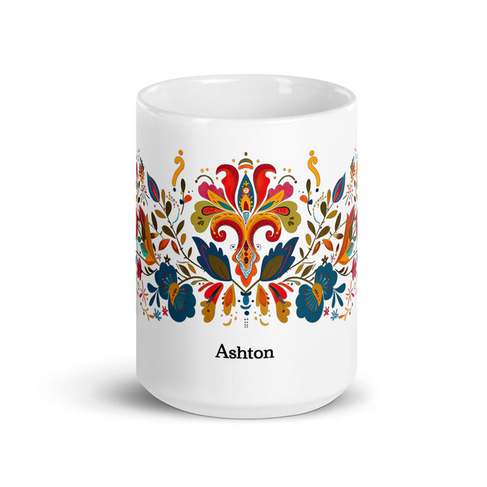 Ashton Exclusive Name Art Piece Home Office Work Coffee Mug Mexican Spanish Pride Gift Cup One - Of - A - Kind Calligraphy White Glossy Mug | A16 - Mexicada