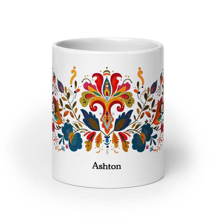 Ashton Exclusive Name Art Piece Home Office Work Coffee Mug Mexican Spanish Pride Gift Cup One - Of - A - Kind Calligraphy White Glossy Mug | A16 - Mexicada