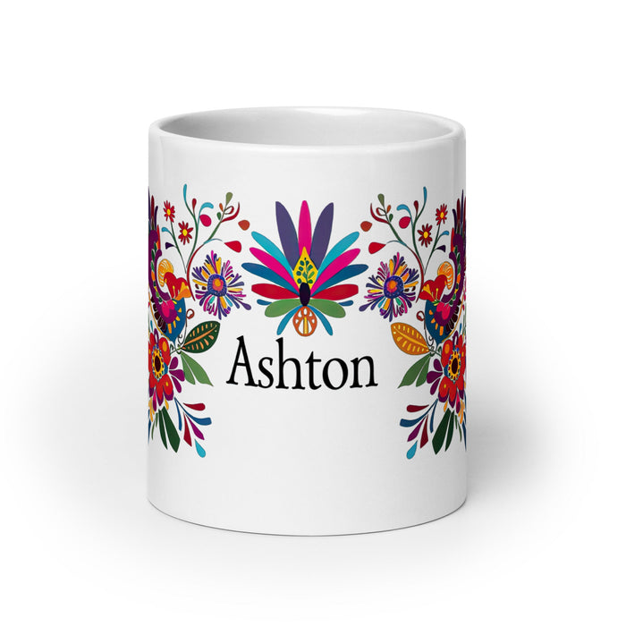 Ashton Exclusive Name Art Piece Home Office Work Coffee Mug Mexican Spanish Pride Gift Cup One - Of - A - Kind Calligraphy White Glossy Mug | A18 - Mexicada