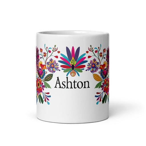 Ashton Exclusive Name Art Piece Home Office Work Coffee Mug Mexican Spanish Pride Gift Cup One - Of - A - Kind Calligraphy White Glossy Mug | A18 - Mexicada