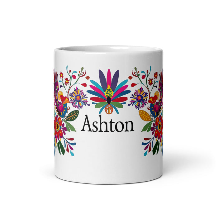 Ashton Exclusive Name Art Piece Home Office Work Coffee Mug Mexican Spanish Pride Gift Cup One - Of - A - Kind Calligraphy White Glossy Mug | A18 - Mexicada