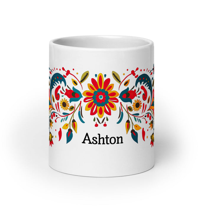 Ashton Exclusive Name Art Piece Home Office Work Coffee Mug Mexican Spanish Pride Gift Cup One - Of - A - Kind Calligraphy White Glossy Mug | A19 - Mexicada