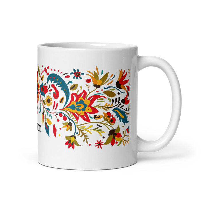 Ashton Exclusive Name Art Piece Home Office Work Coffee Mug Mexican Spanish Pride Gift Cup One - Of - A - Kind Calligraphy White Glossy Mug | A19 - Mexicada