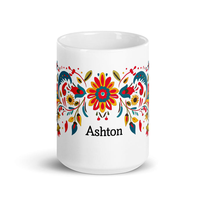 Ashton Exclusive Name Art Piece Home Office Work Coffee Mug Mexican Spanish Pride Gift Cup One - Of - A - Kind Calligraphy White Glossy Mug | A19 - Mexicada