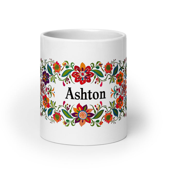 Ashton Exclusive Name Art Piece Home Office Work Coffee Mug Mexican Spanish Pride Gift Cup One - Of - A - Kind Calligraphy White Glossy Mug | A21 - Mexicada