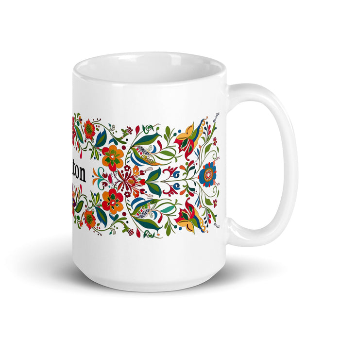 Ashton Exclusive Name Art Piece Home Office Work Coffee Mug Mexican Spanish Pride Gift Cup One - Of - A - Kind Calligraphy White Glossy Mug | A21 - Mexicada