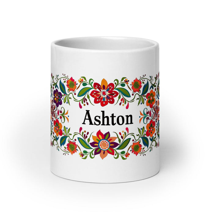 Ashton Exclusive Name Art Piece Home Office Work Coffee Mug Mexican Spanish Pride Gift Cup One-Of-A-Kind Calligraphy White Glossy Mug | A21 Mexicada