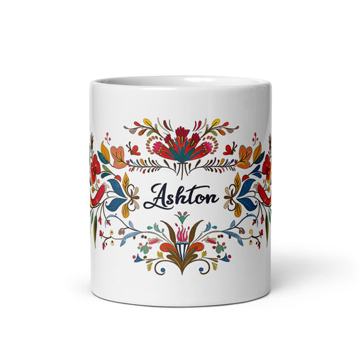 Ashton Exclusive Name Art Piece Home Office Work Coffee Mug Mexican Spanish Pride Gift Cup One - Of - A - Kind Calligraphy White Glossy Mug | A22 - Mexicada