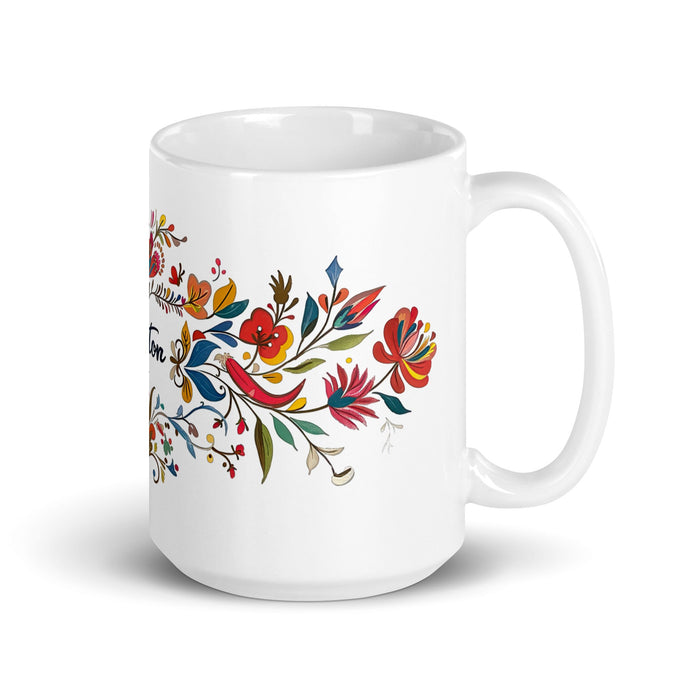 Ashton Exclusive Name Art Piece Home Office Work Coffee Mug Mexican Spanish Pride Gift Cup One - Of - A - Kind Calligraphy White Glossy Mug | A22 - Mexicada