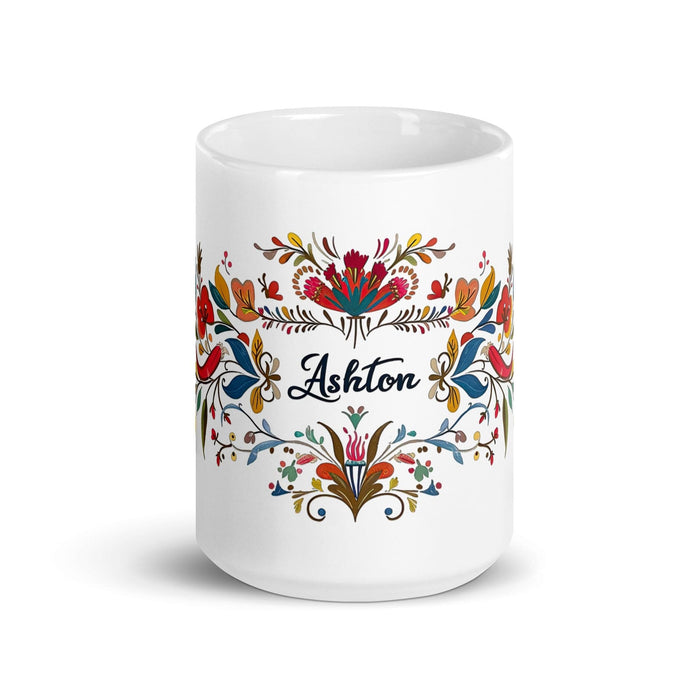 Ashton Exclusive Name Art Piece Home Office Work Coffee Mug Mexican Spanish Pride Gift Cup One-Of-A-Kind Calligraphy White Glossy Mug | A22 Mexicada