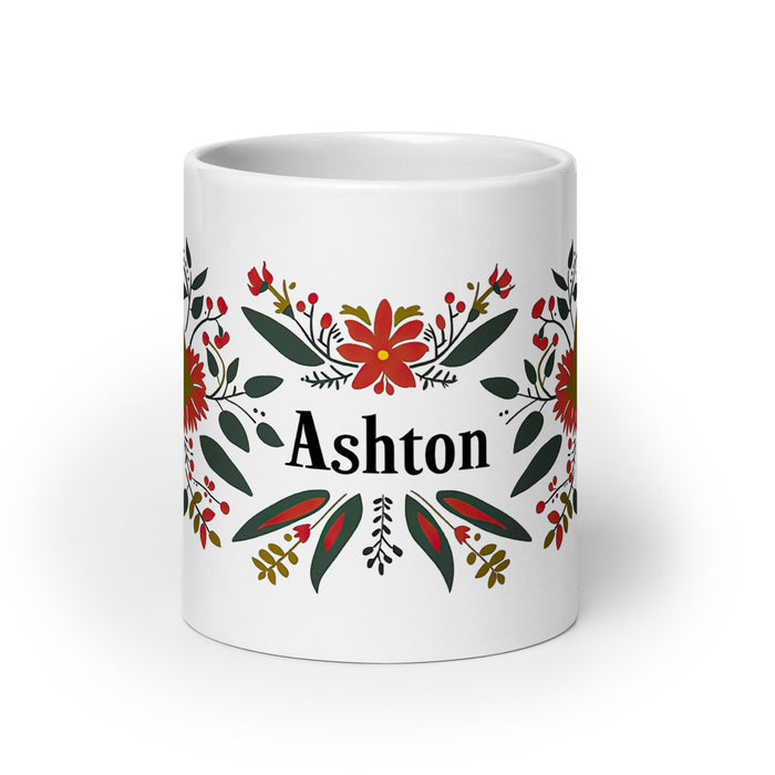 Ashton Exclusive Name Art Piece Home Office Work Coffee Mug Mexican Spanish Pride Gift Cup One - Of - A - Kind Calligraphy White Glossy Mug | A23 - Mexicada