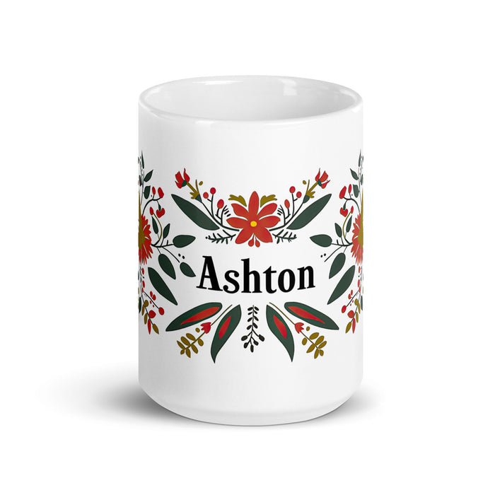 Ashton Exclusive Name Art Piece Home Office Work Coffee Mug Mexican Spanish Pride Gift Cup One - Of - A - Kind Calligraphy White Glossy Mug | A23 - Mexicada