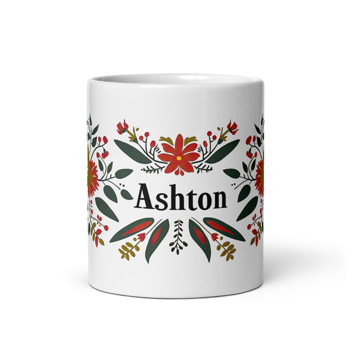 Ashton Exclusive Name Art Piece Home Office Work Coffee Mug Mexican Spanish Pride Gift Cup One - Of - A - Kind Calligraphy White Glossy Mug | A23 - Mexicada