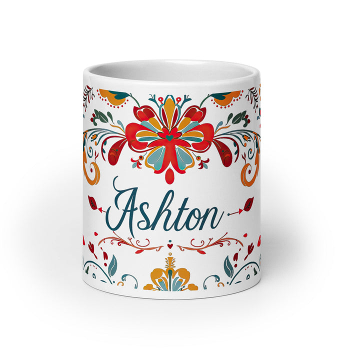 Ashton Exclusive Name Art Piece Home Office Work Coffee Mug Mexican Spanish Pride Gift Cup One - Of - A - Kind Calligraphy White Glossy Mug | A25 - Mexicada