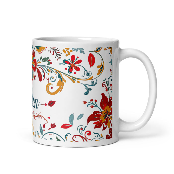 Ashton Exclusive Name Art Piece Home Office Work Coffee Mug Mexican Spanish Pride Gift Cup One - Of - A - Kind Calligraphy White Glossy Mug | A25 - Mexicada