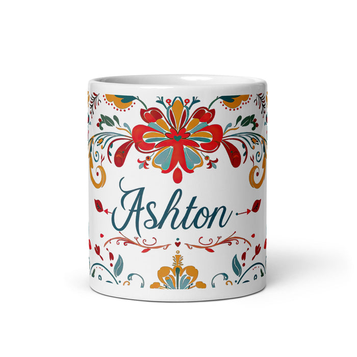 Ashton Exclusive Name Art Piece Home Office Work Coffee Mug Mexican Spanish Pride Gift Cup One - Of - A - Kind Calligraphy White Glossy Mug | A25 - Mexicada