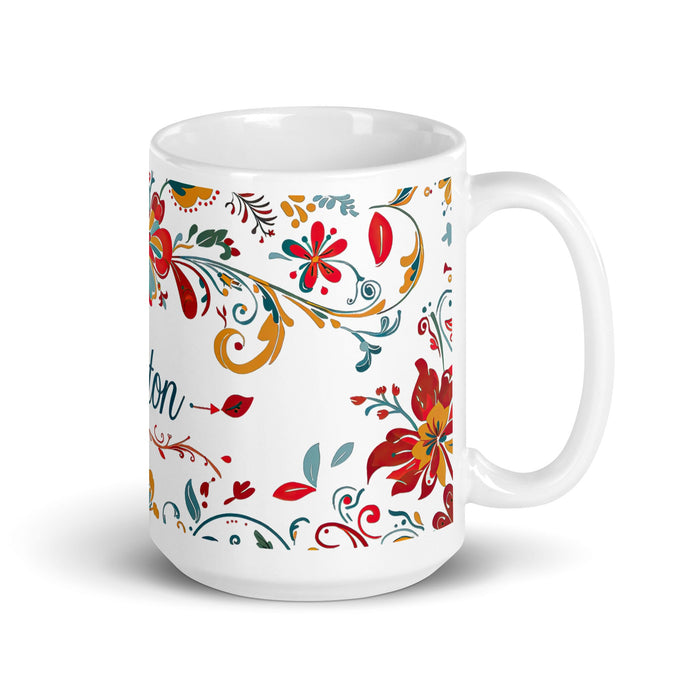 Ashton Exclusive Name Art Piece Home Office Work Coffee Mug Mexican Spanish Pride Gift Cup One - Of - A - Kind Calligraphy White Glossy Mug | A25 - Mexicada