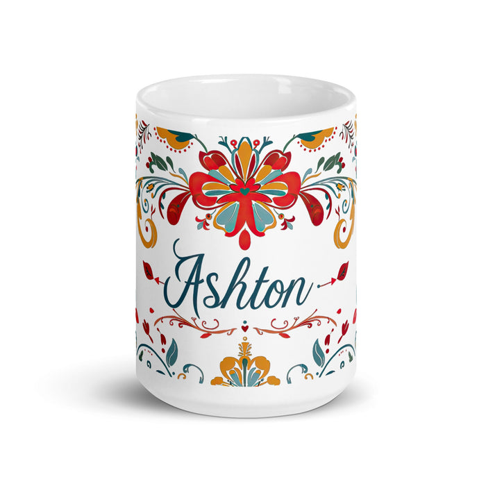 Ashton Exclusive Name Art Piece Home Office Work Coffee Mug Mexican Spanish Pride Gift Cup One - Of - A - Kind Calligraphy White Glossy Mug | A25 - Mexicada