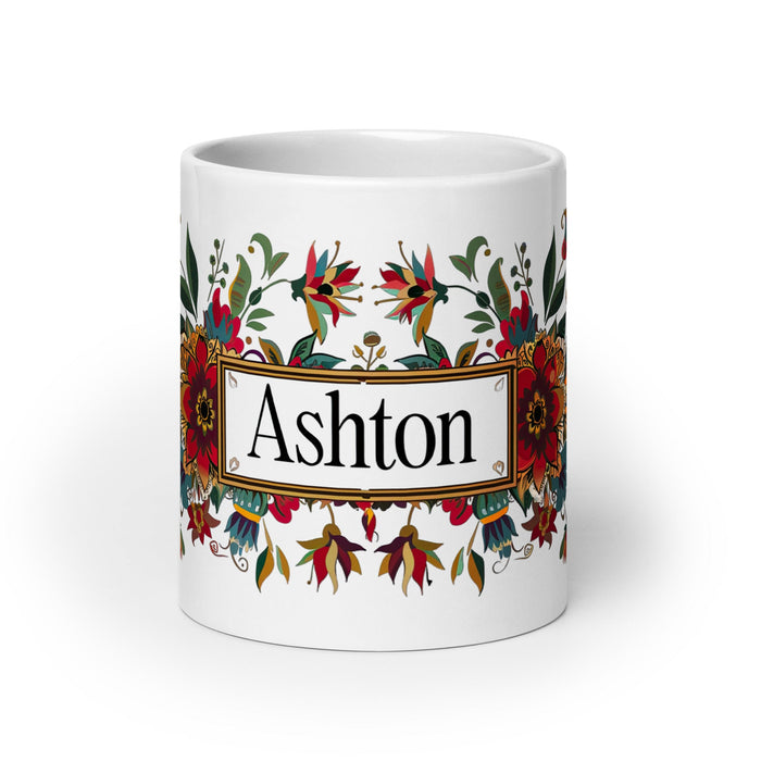 Ashton Exclusive Name Art Piece Home Office Work Coffee Mug Mexican Spanish Pride Gift Cup One - Of - A - Kind Calligraphy White Glossy Mug | A26 - Mexicada